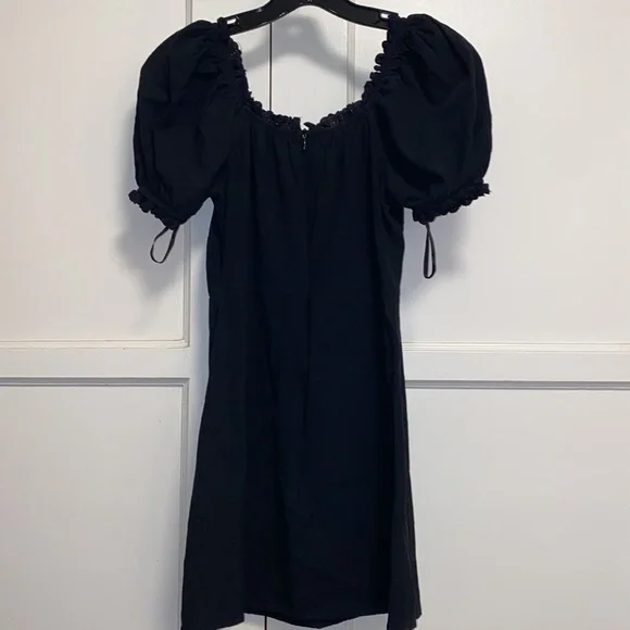 SHEIN Small Frenchy Puff Sleeve Knot Front Frill Trim Split Hem - Picture 3 of 11